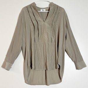 Mela Purdie Australia pleated split neck green blouse